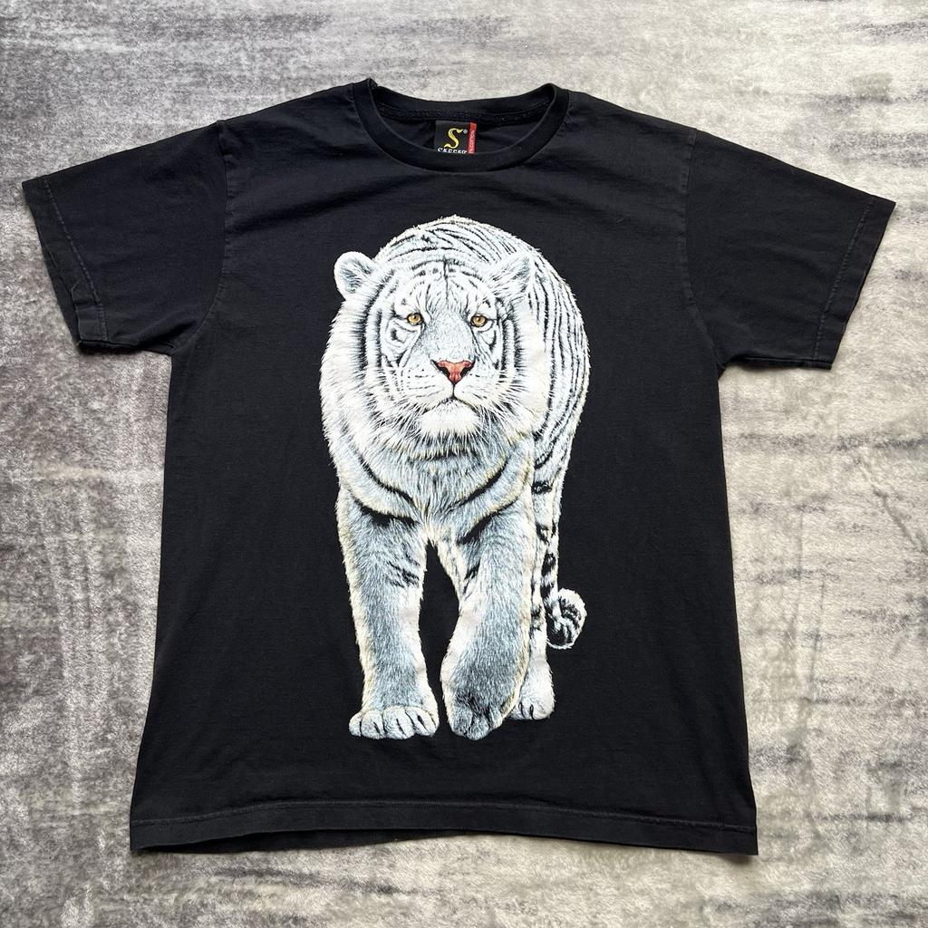 Vintage 90s Safari Saffar White Tiger Wildlife Graphic T-Shirt Size Large Unisex T-Shirt