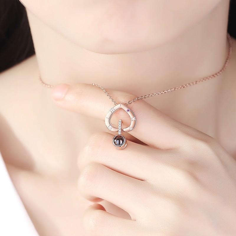 100 языков Я люблю тебя Ожерелье из стерлингового серебра S925 День святого Валентина Подвеска в форме сердца Проекция памяти