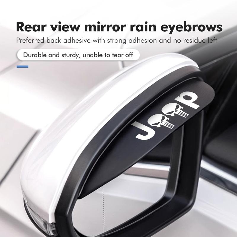 2PCS Car Logo Rearview PVC Mirror Rain Eyebrow Auto Mirror Accessories For Jeep Cherokee Wrangler JK Gladiator Compass Renegade ALN1