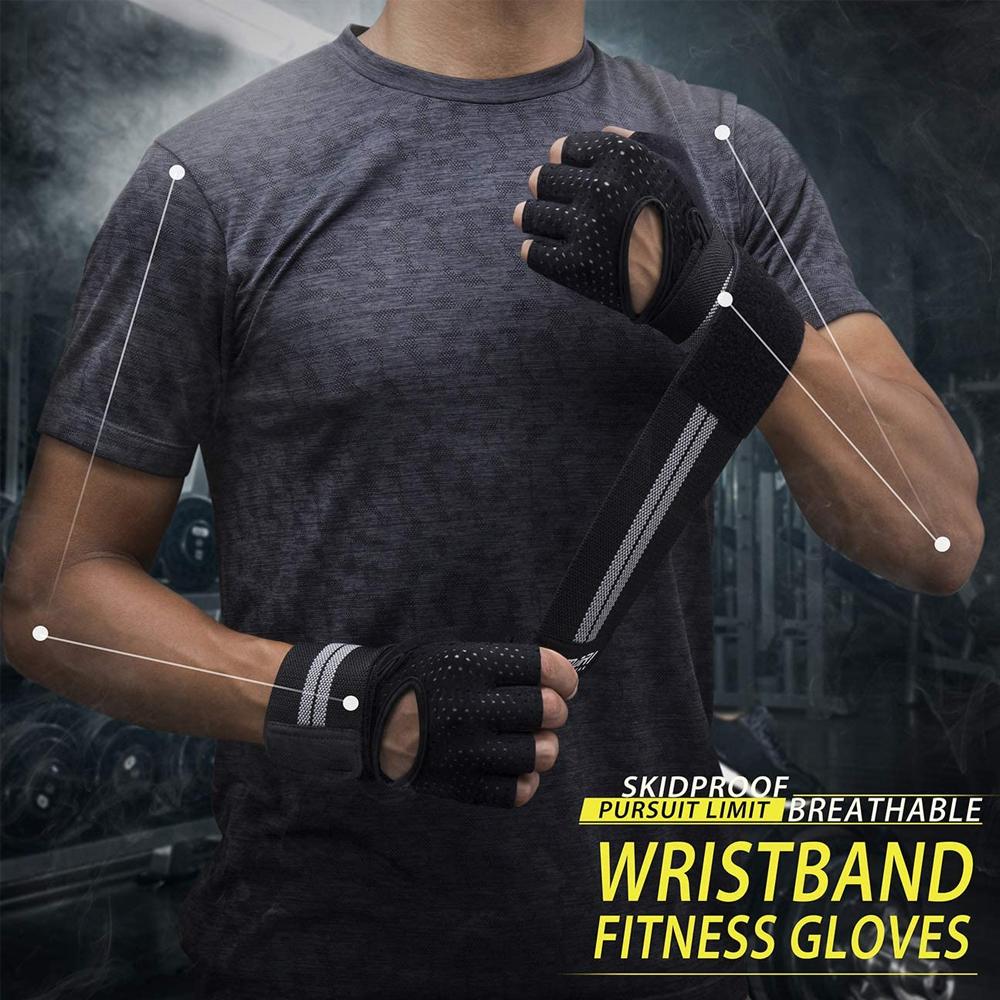 1Pair Weight Lifting Gloves Breathable Workout Gloves with Wrist Support for Gym, Exercise, Pull Ups, Full Palm Protection