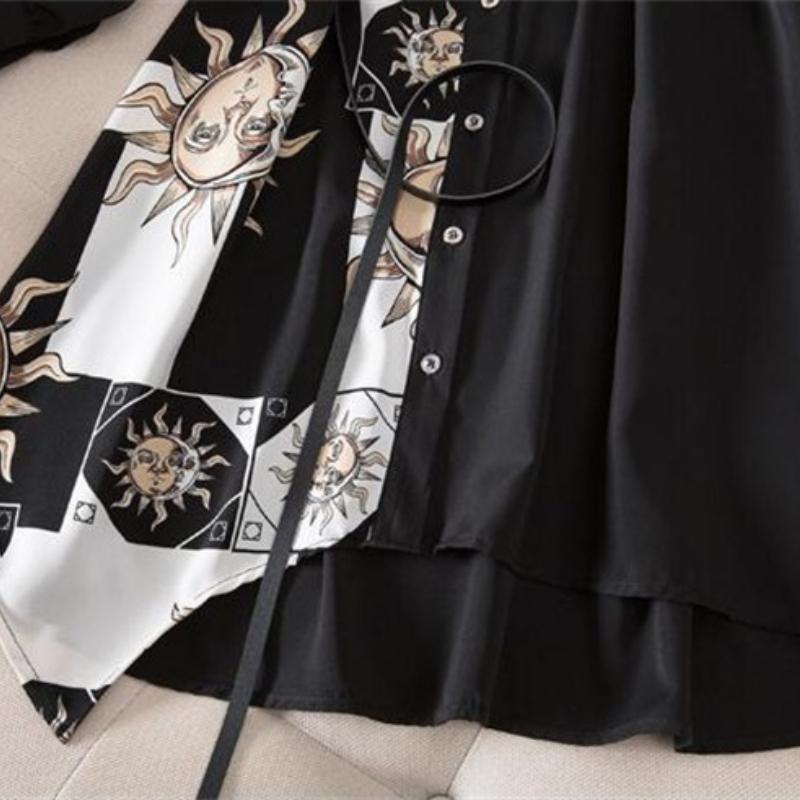 Женское платье-рубашка, свободное платье трапециевидной формы с длинными рукавами, женские платья средней длины на пуговицах со шнуровкой и принтом, свободное платье 4XLDress