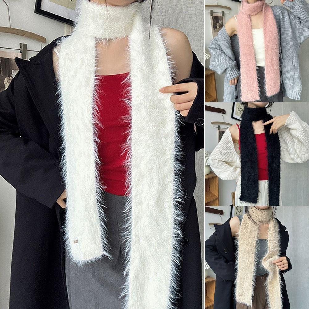 Solid Color Thin Long Scarves Long Strip Y2K Girl Scarf Mohair Women Scarf Autumn Winter