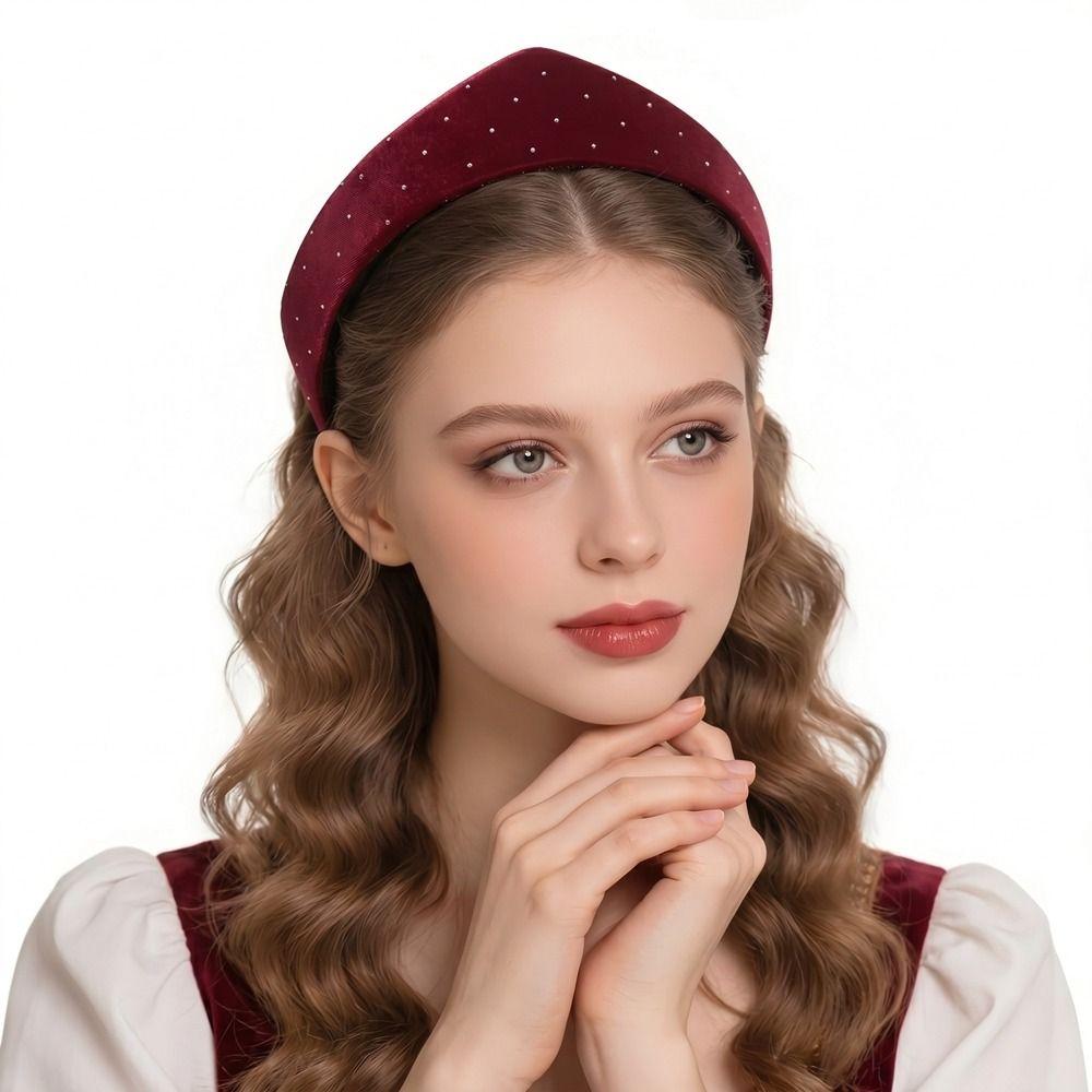 Triangle Rhinestone Velvet Crown Headband Elegant Vintage Hair Accessories Elastic Hair Hoop Party