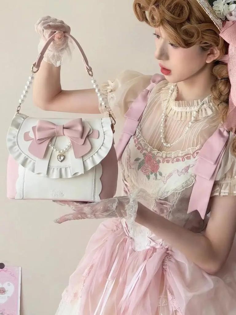 Сумка Лолита с рюшами и бантом Жемчужная нить Bolsos mujer Милые Сумки через плечо для Женщин Подростков Bolsas Квадратная Сумка Sac Femme