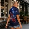 Women's Casual Polo Shirt Short Sleeve Loose Fit Button Up Top with Butterfly and Rose Print Suitable for Everyday Wear