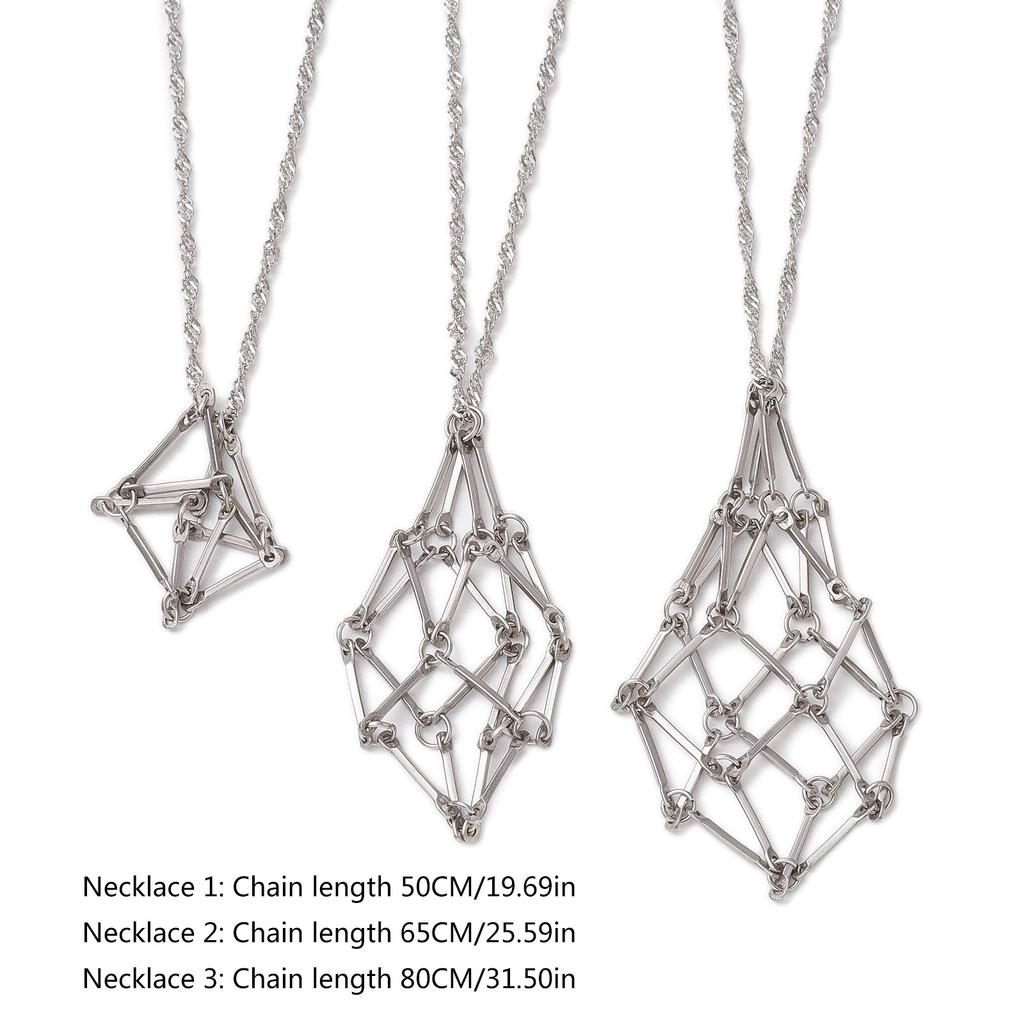 Набор из 3 шт. ожерелья с подвеской на шею из нержавеющей стали с пустым держателем для камня, с регулируемой длиной и уникальным сетчатым дизайном