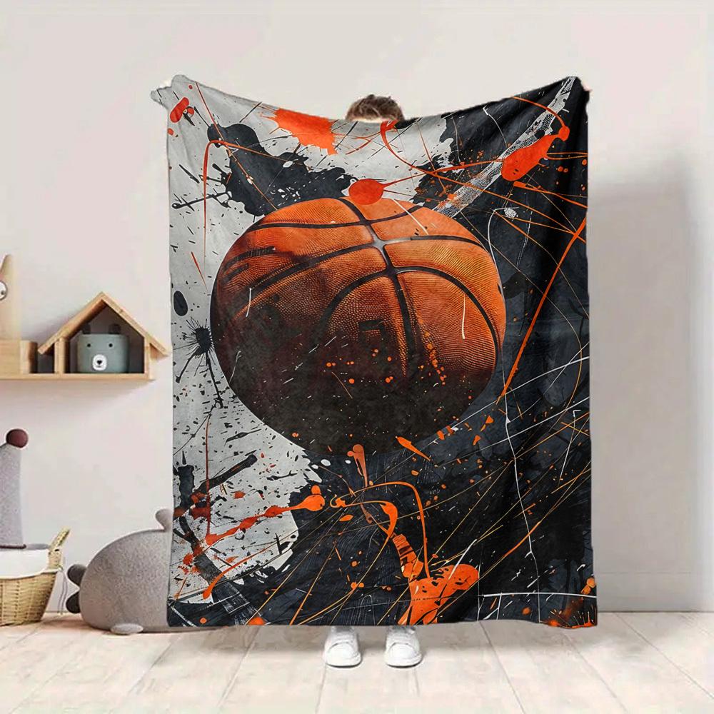 1pc Basketball Art Blanket, Lightweight Flannel Throw Blanket for Sofa, Bed, Travel, Camping, Living Room, Office, Couch048