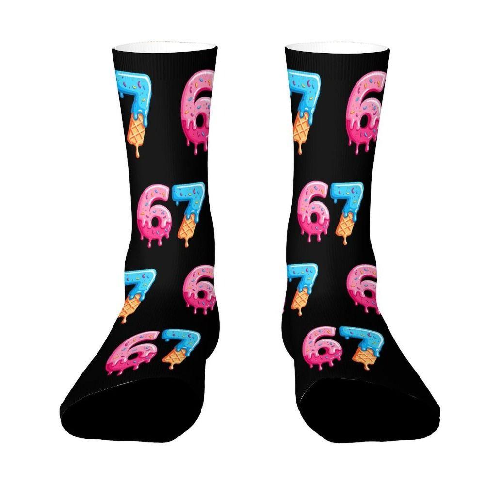 Warm 67 Meme Crew Long Socks Cartoon Creativity Stockings 67 Meme Ice Cream Socks For Men Women