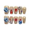 10Pcs Champagne Gold Cat-Eye Rhinestone Pearl Press On Nails Manicure Kit With Luxury Decor