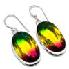 Bi-Color Tourmaline Gemstone Handmade 925 Sterling Silver Earring 1.85" W5U69