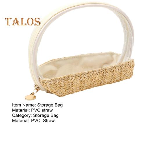 Соломенная косметичка ручной работы из прозрачного ПВХ, водонепроницаемая, большая вместимость, портативная, на молнии, многофункциональная дорожная косметичка-органайзер для туалетных принадлежностей