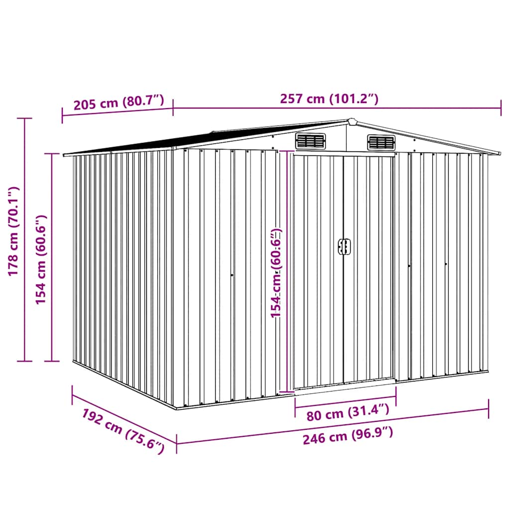 Garden Shed Green Metal 257 x 205 x 178 cm