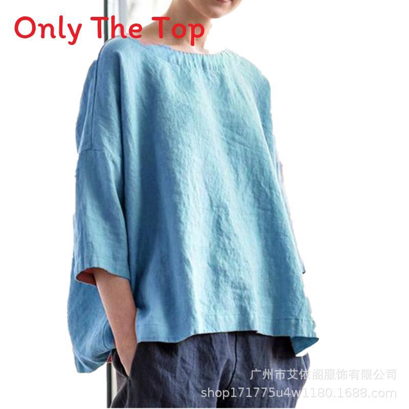 Bohemian Style Cotton Linen Loose Fit Shirt With Patchwork Design For Casual Women