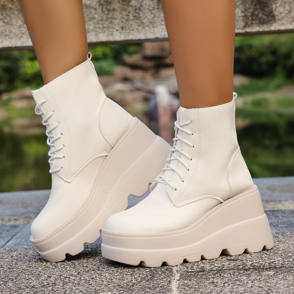 Модные новые женские ботильоны из искусственной кожи, женские осенне-зимние туфли на шнуровке с круглым носком, женские мотоциклетные ботинки на платформе в готическом стиле для косплея 98