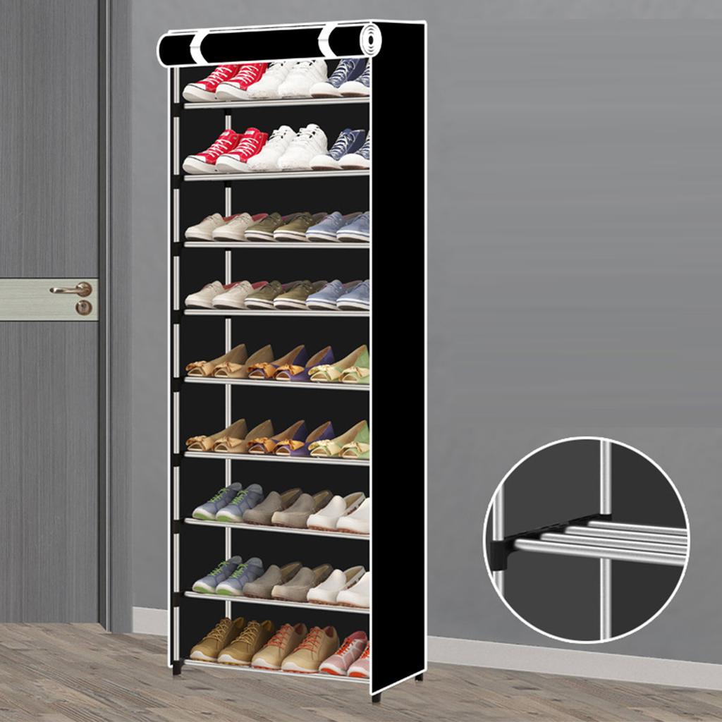 Tall Shoe Rack 10 Tier Large Capacity Dust Prevention Metal Structure Shoe Storage Cabinet with