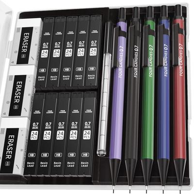 Four Candies Набор механических карандашей с футляром 5 металлических механических 10 стержней HB 3 4B 9 ластиков письменные принадлежности для студентов 0,7 мм - Карандаши, Стержни #2,