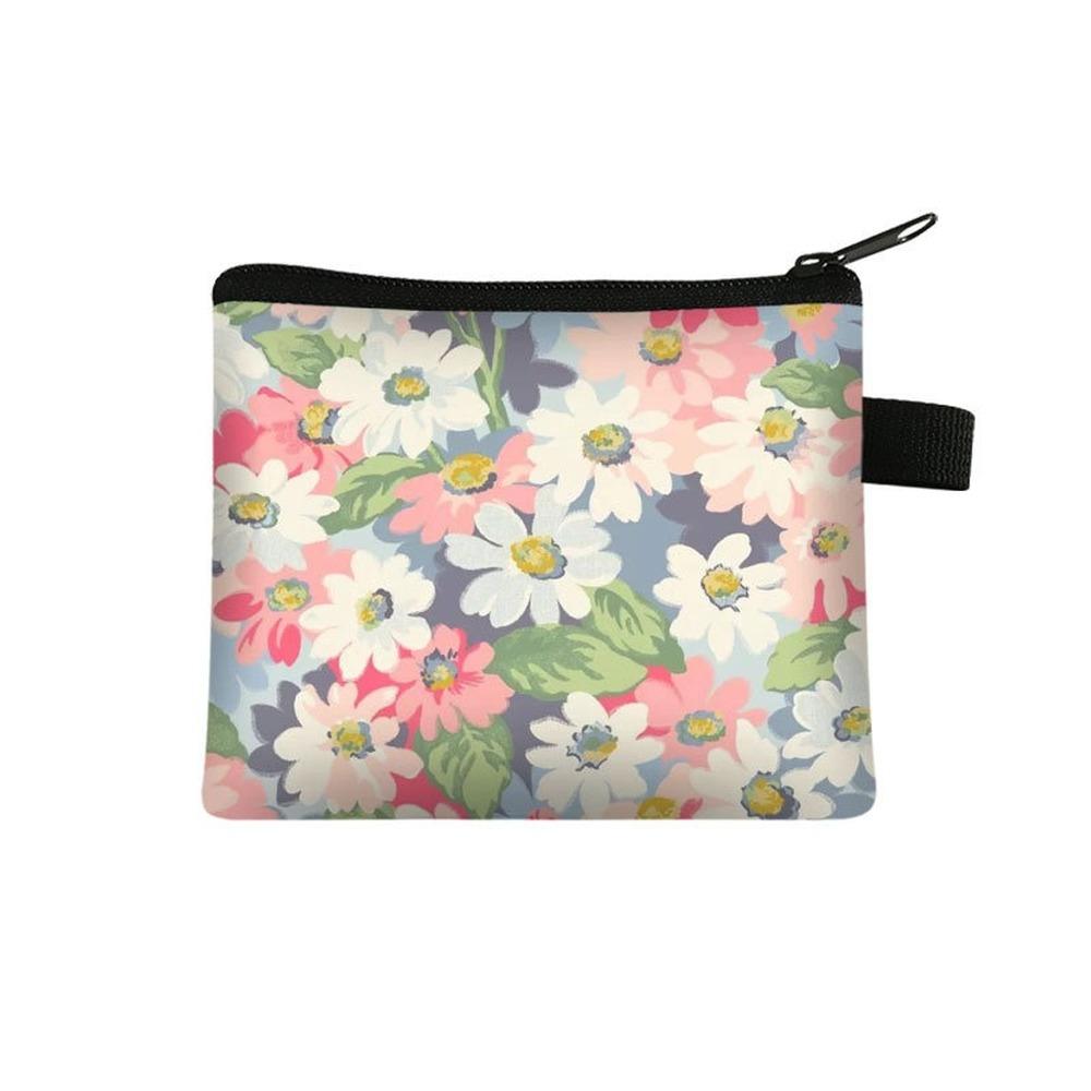 Canvas Coin Purse Floral Plaid Print Zipper Pouch Small Wallet Children Female Key Card Holder Mini Money Bag
