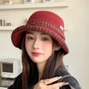 Retro plaid curled brim bucket hat women's autumn and winter thick fashion versatile sun hat shows a small face new basin hat