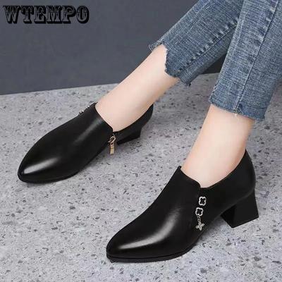 Весенние и осенние женские мягкие черные сапоги на молнии из искусственной кожи, повседневные универсальные короткие сапоги большого размера с толстым каблуком и нескользящей подошвой