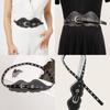 Faux Retro Trendy Leather Belt With Metal Pin Closure Bold Decorative Elements
