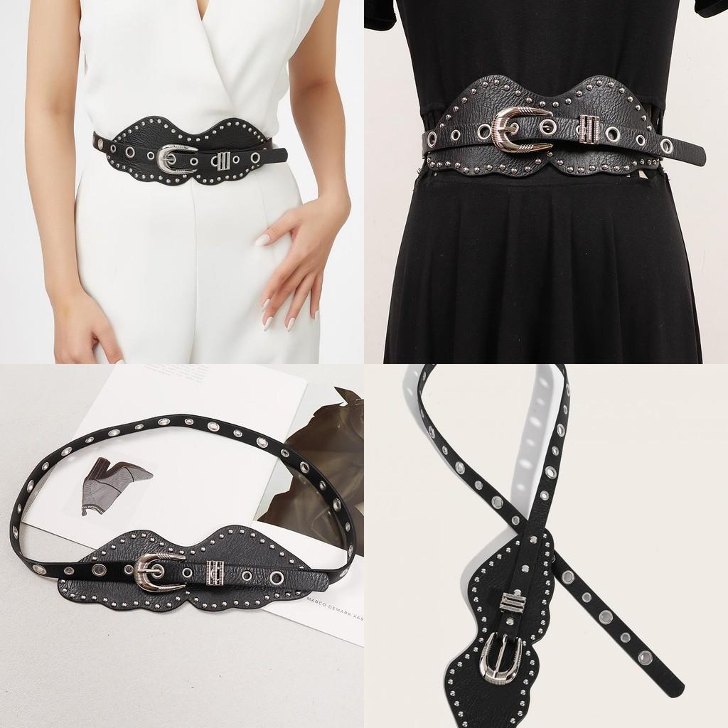Faux Retro Trendy Leather Belt With Metal Pin Closure Bold Decorative Elements