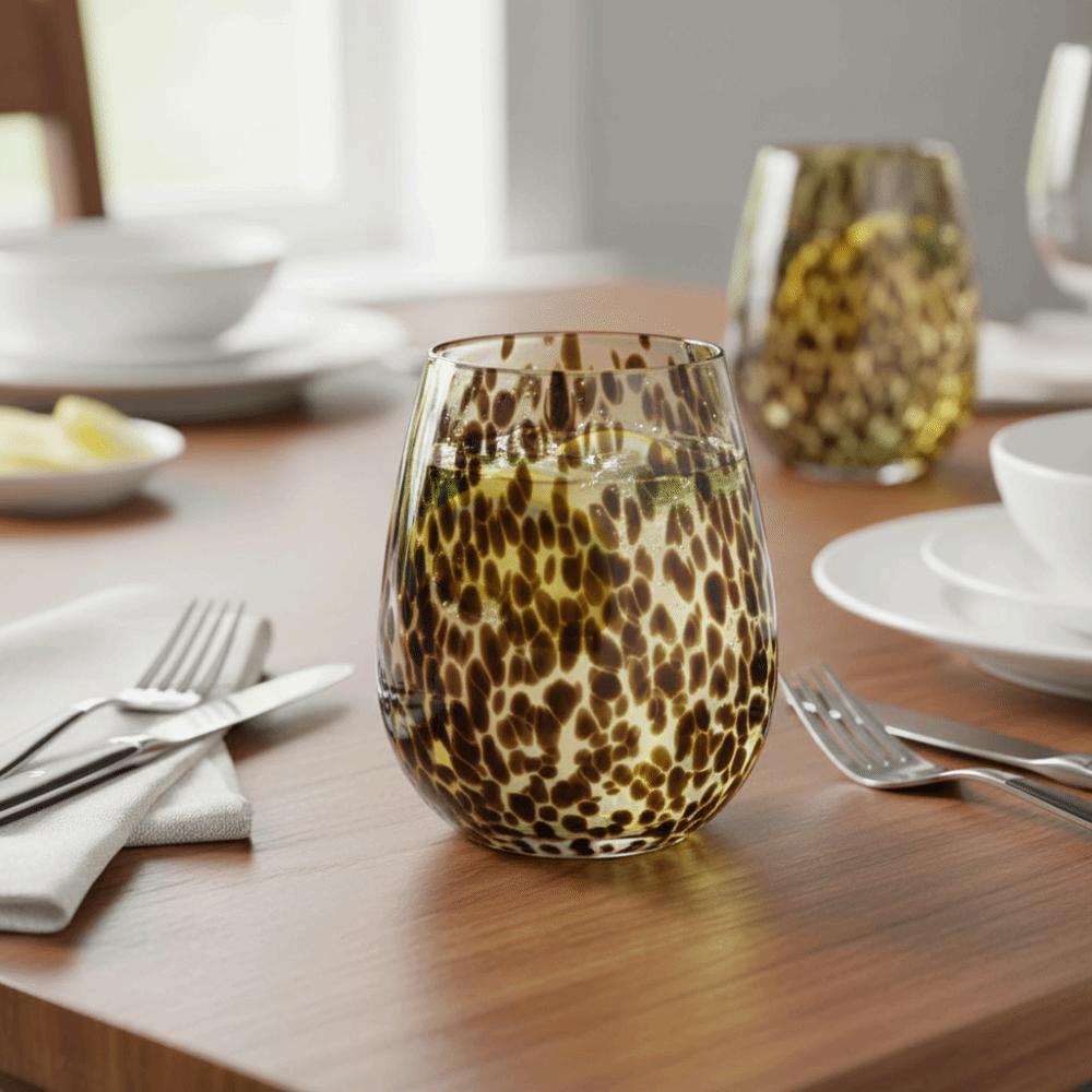Art Style Amber Leopard Goblet Glass Water Cup Elegant Drink Cup Dinning Table