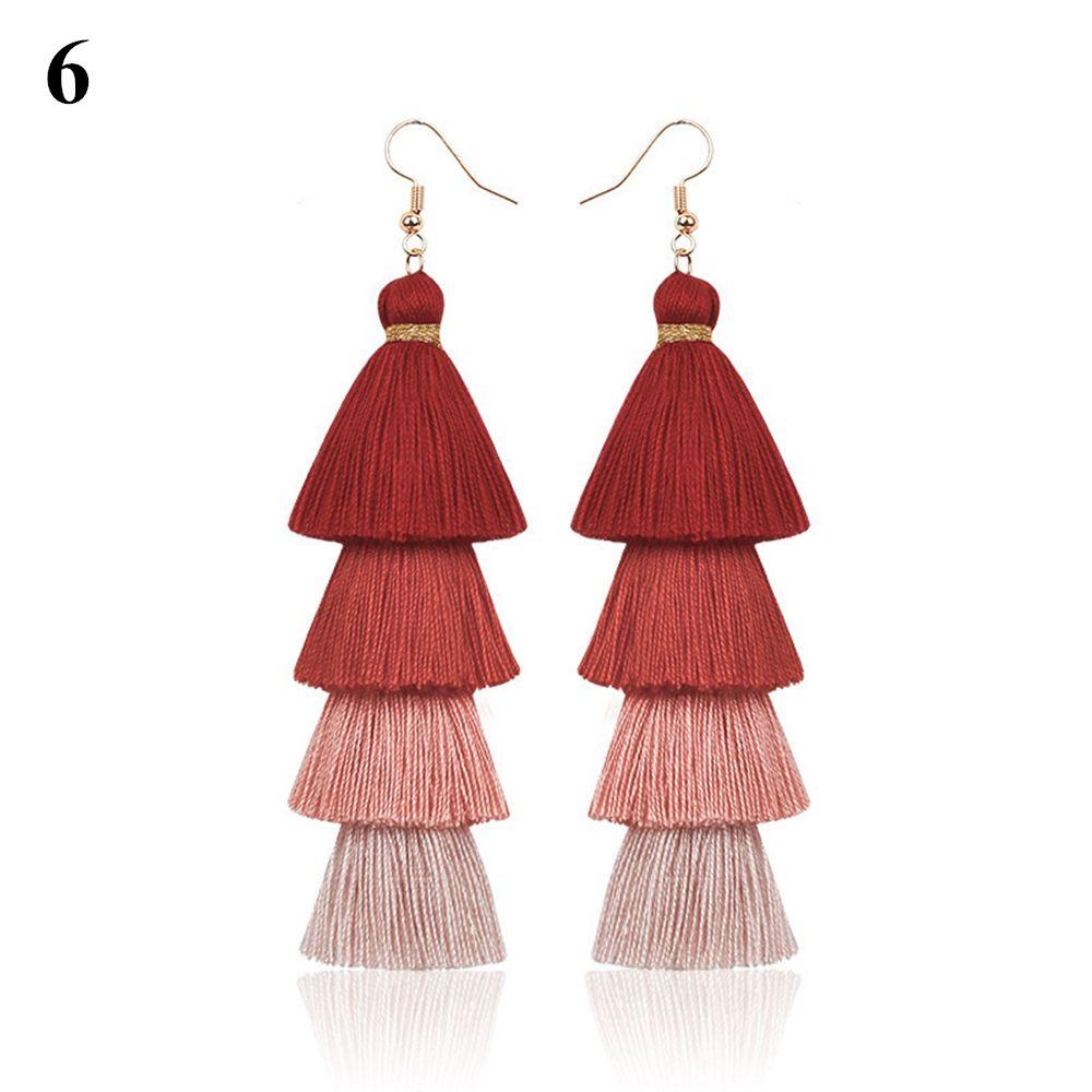 Ethnic Gradient Boho Ear Stud Dangle Drop Earrings Multilayer Drop Long Tassel Earrings Bohemian