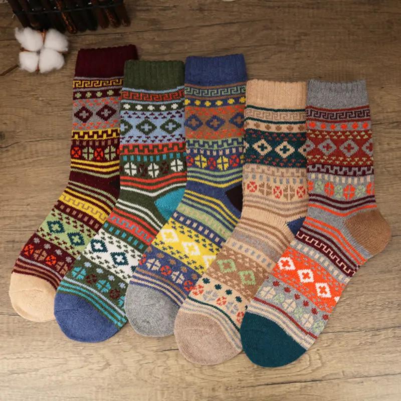 5 Pairs Winter Men's Socks Thicken Warm Sheep's Wool Socks Harajuku Retro Style Colorful Fashion Cotton Socks For Snow Boots