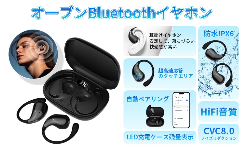 Беспроводные наушники-вкладыши Bluetooth Эволюция костной проводимости Air Без утечки звука Светодиодные До 80 часов звучания Мгновенное касание Компактные и совместимые
