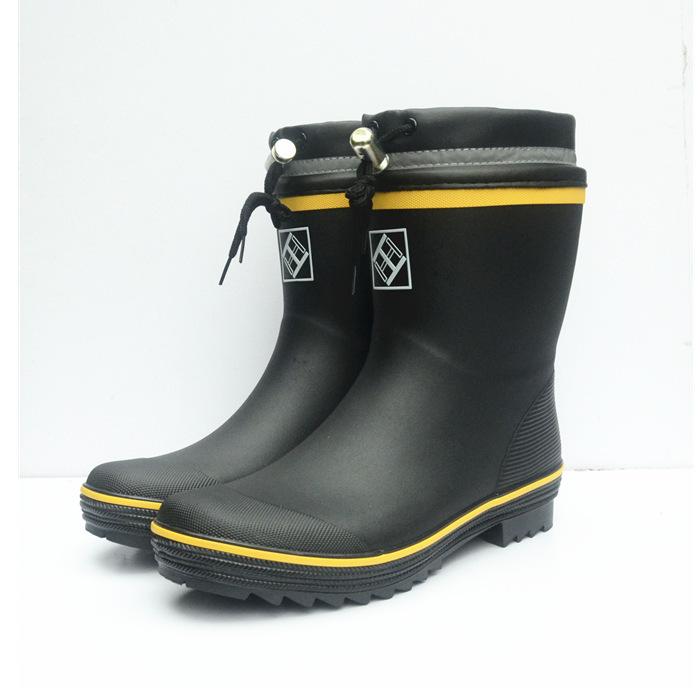 H013 Мужские резиновые сапоги средней высоты с бархатной подкладкой для рыбалки и отдыха на природе - японский и корейский стиль