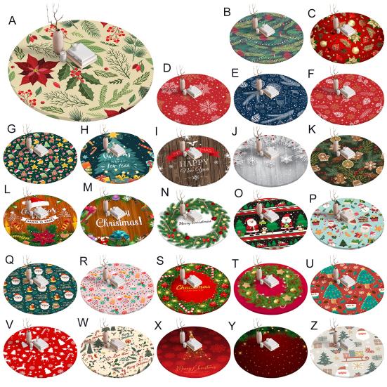 Fitted Christmas Round Tablecloth Holiday Snowflakes Table Cover with Elastic Edge Water-Resistant Christmas Tree Table Cover for Round Tables Dinner