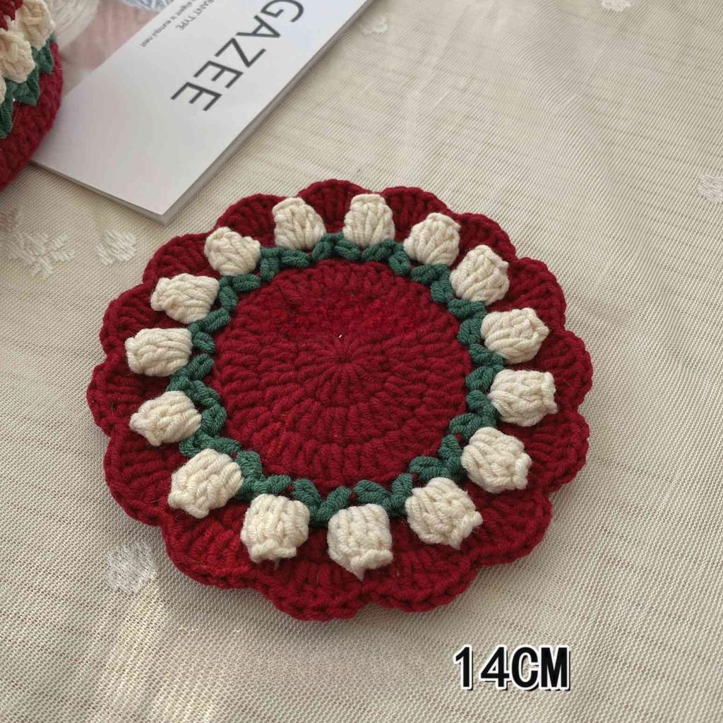 1 шт. Вязаная подставка красная ручной работы, высокотемпературная и противоскользящая, коврик для чашки, впитывающая подкладка, защита стола, кухонный декор для посуды