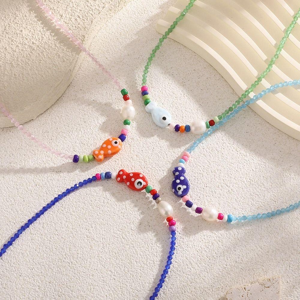 Jewelry Fish Pendant Necklace Bohemia Beads Chain Choker Trendy Mini Fish Necklace Summer