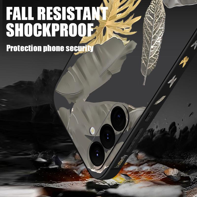 Силиконовый чехол для телефона с узором из увядших листьев для Samsung Galaxy A56 A17 A26 A16 A36 A55 A54 A53 A15 S24 S25 S25 S22 S23 Plus с шнурком, мягкий чехол