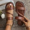 Женские летние новинки, ретро пляжные повседневные сандалии на плоской подошве, с квадратным носком и открытым носком, простые римские сандалии