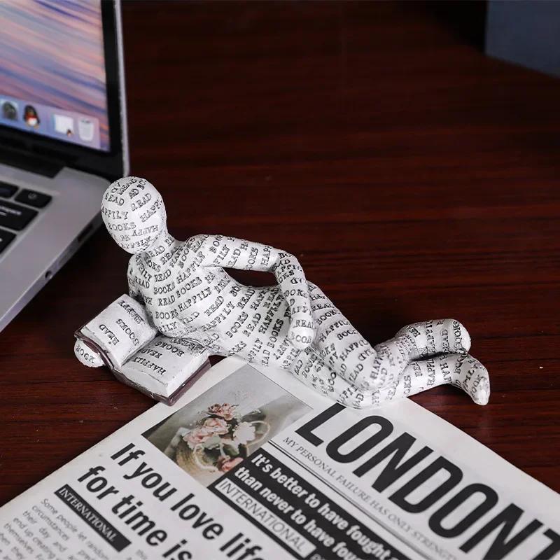 Reading Statue Man Reading Book Statue Resin Aesthetic Abstract Modern Sculptures for Coffee Table Tabletop Library Accessories