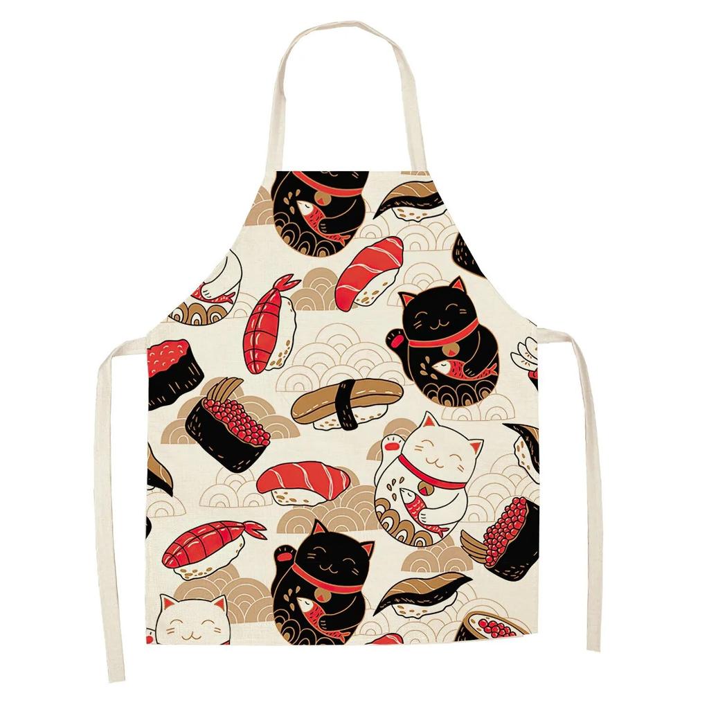 Кухонный фартук Lucky Cat, женский фартук для приготовления пищи, хлопковые льняные нагрудники, кухонный фартук для уборки дома, Kawaii фартук