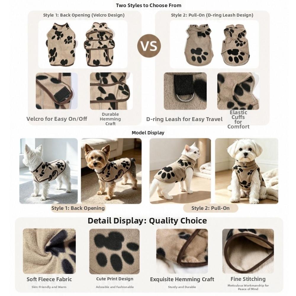Warm Pet Sleeveless Jumpsuits Soft Dog Coat Cute Pullover Sweatshirt Cats Dogs