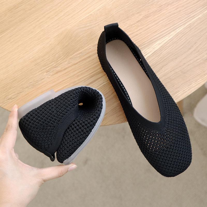 Fashion 2024Spring Summer Ballet Flats Women Casual Knit Fabric Stretchy Square Toe Flat Heel Boat Shoes