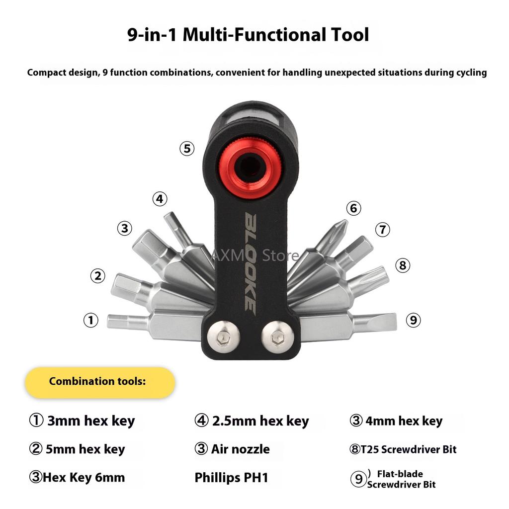 Mountain Road Bicycle Portable Mini Repair Tool CO2 Inflation Valve 9 In 1 Multifunction Tools Set Bicycle Repair Accessories