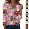 Women's Fashion Casual V-Neck Long Sleeve Decorative Button Christmas Print Top