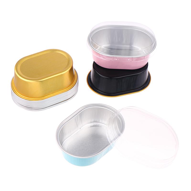 10 шт. Алюминиевые формочки для кексов с крышками, Антипригарные фольгированные формы для выпечки, 68 мл, Овальные десертные чашки для пудинга, Свадебные принадлежности