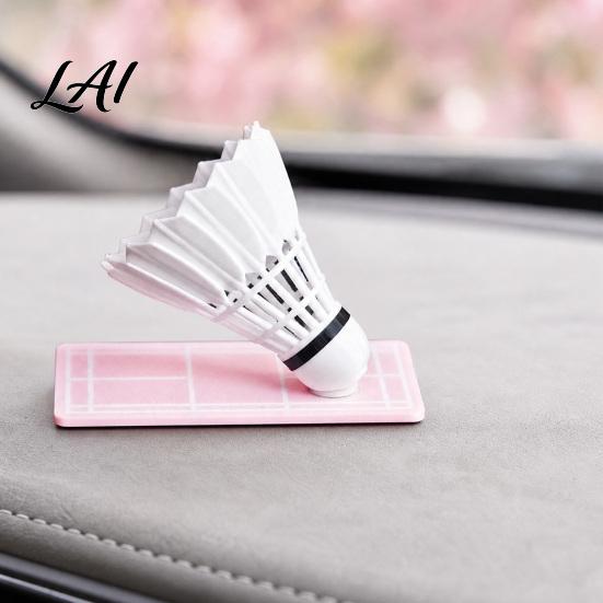 Sports Theme Ornament Rotating Car Badminton with Swivel Mechanism Shuttlecock Dashboard Desk Accessory Decoration for Interior Gift Lovers
