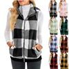 Women's Vest Plaid Comfortable Fleece Cardigan Vest Stand Collar Sleeveless Women's Jacket