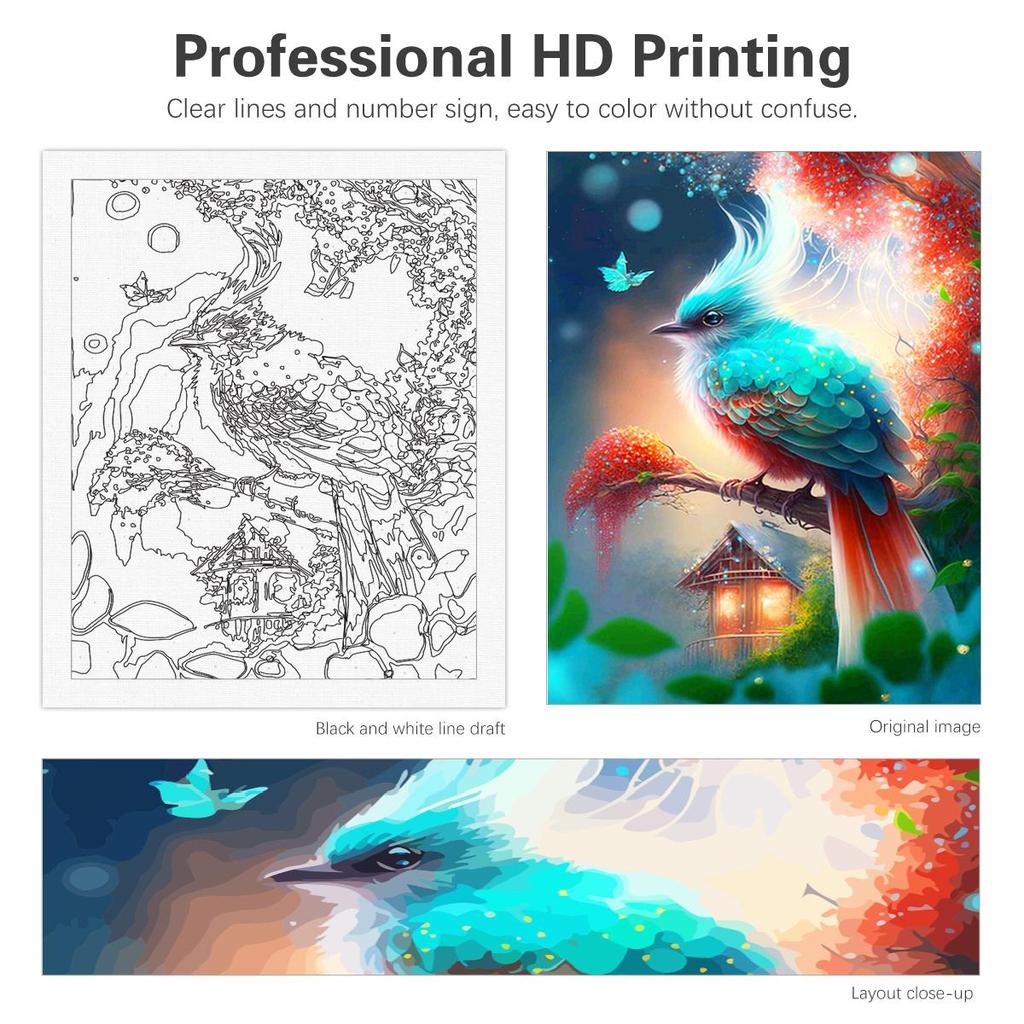 Frame Bird Painting By Numbers For Adults Kits Colorful Animals Drawing Coloring By Numbers Starter Kit For Home Decors 40x50cm