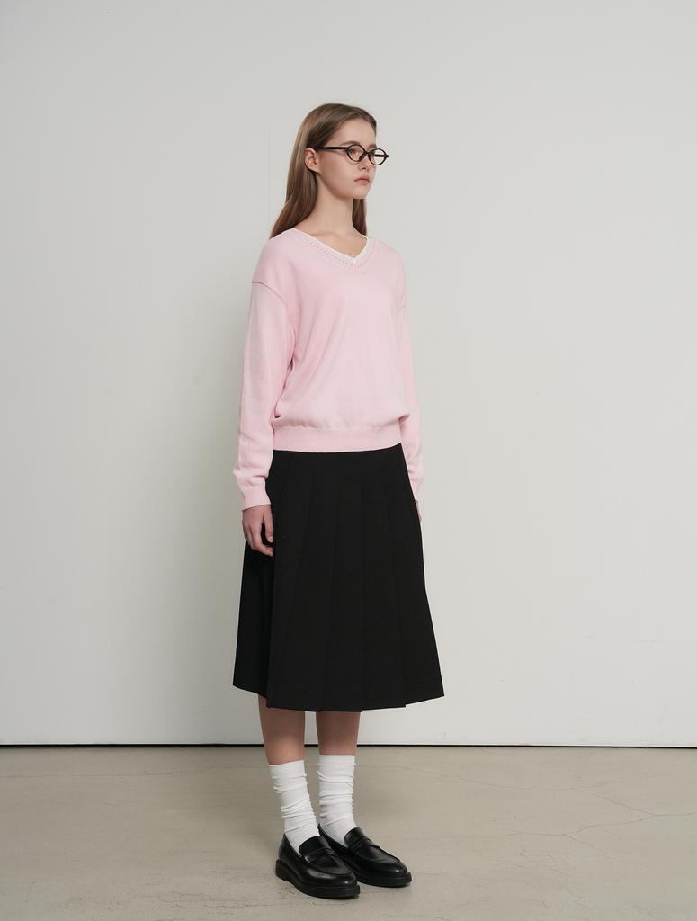 GENERALIDEA Cotton Layered V-Neck Knit Pullover [Pink] / Gf1Lkp506