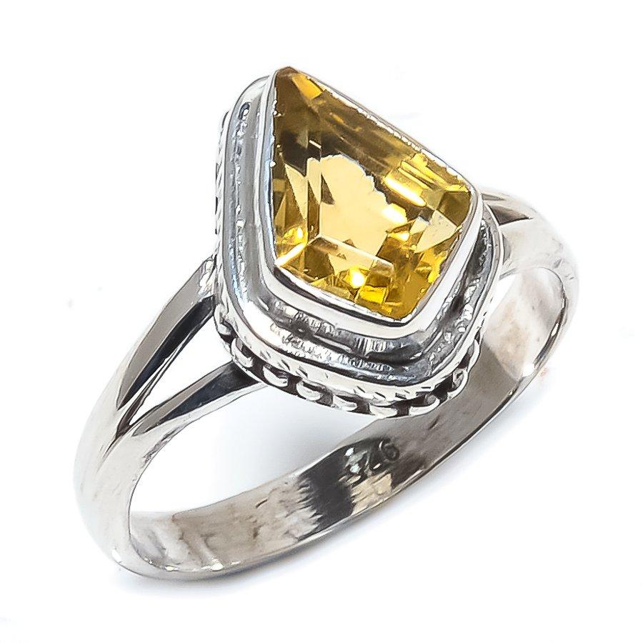Подарочное кольцо из чистого серебра 925 пробы с натуральным цитрином, ручной работы S.8 S6l26