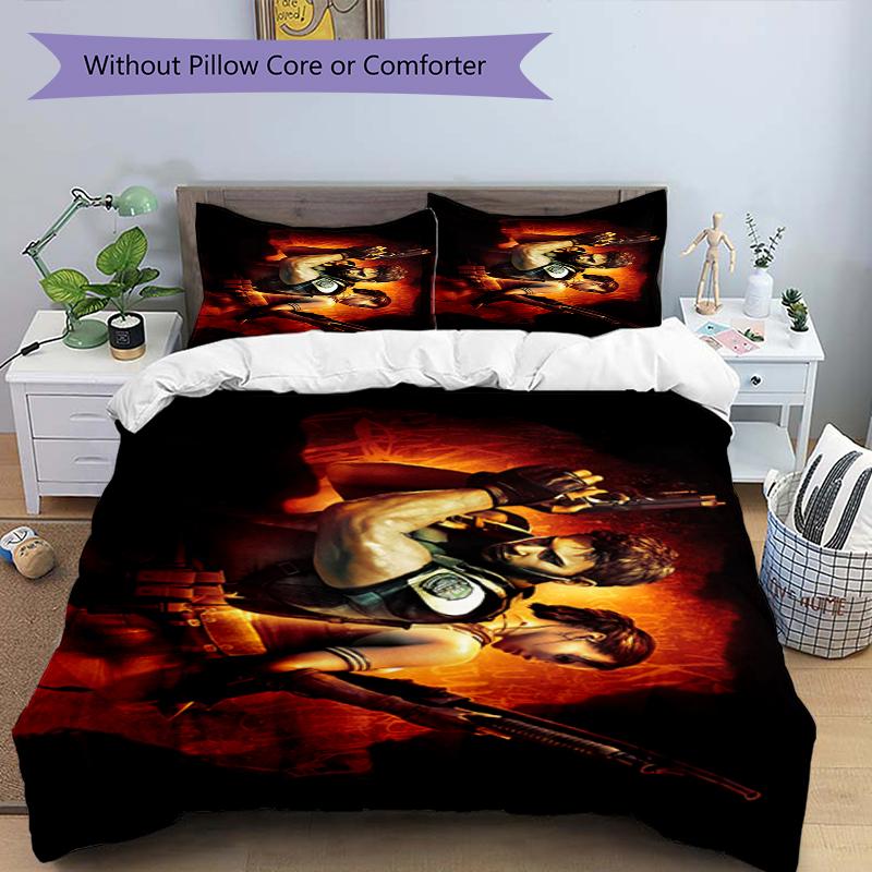 Resident Evil Design Bed Bedding Set 1 Duvet Cover + 2 Pillowcases Soft Breathable Household Bed Linens