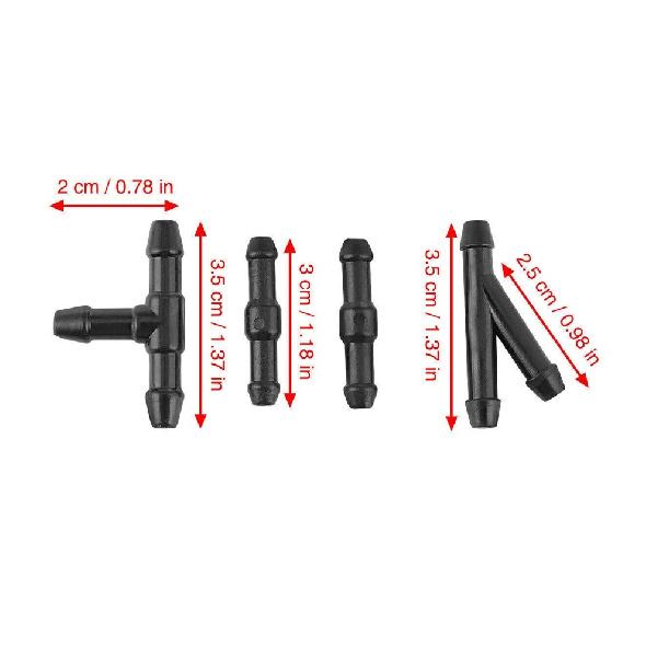 Car Front Windshield Washer Sprayer Nozzle Kit w/6.5ft Wash Hose Connector Black