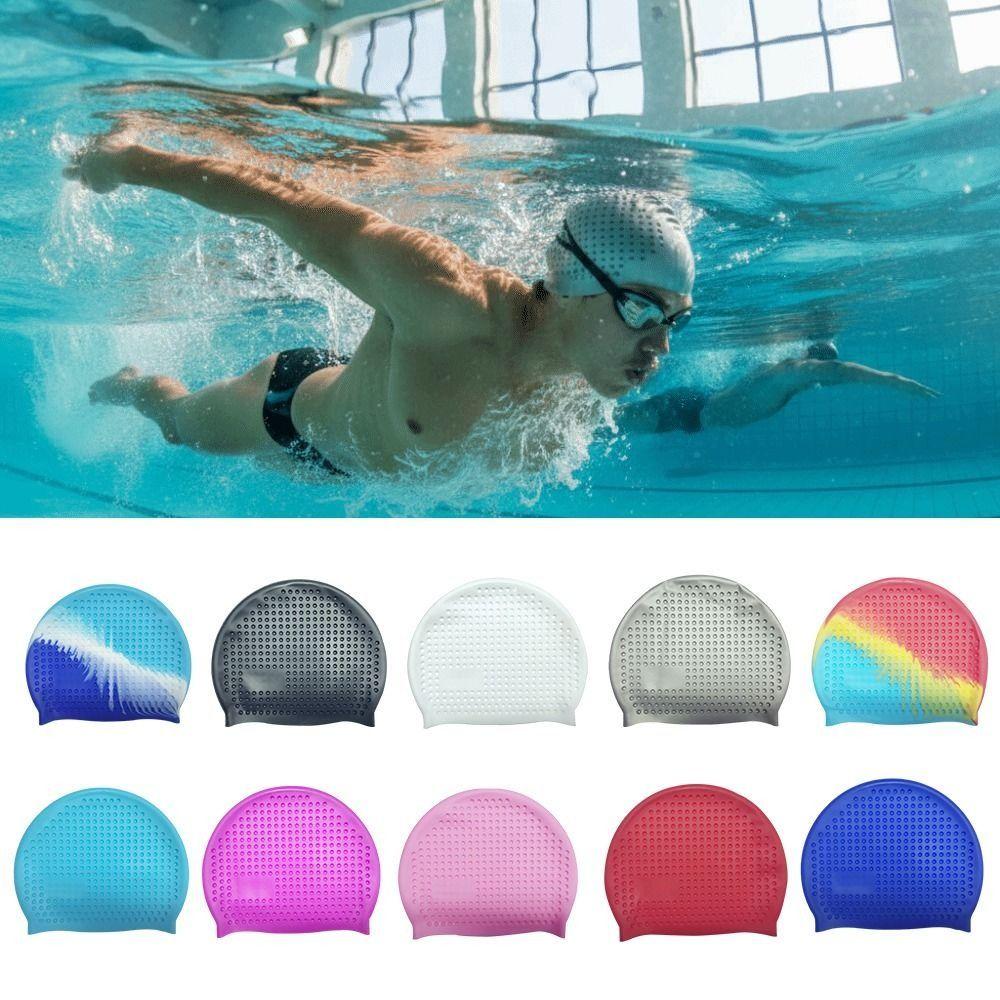 Elastic Silicone Swim Cap Non-Slip Snorkeling Cap Swim Headgear Waterproof Bathing Cap Pool